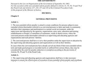 Decree of Government No. 60/2000/ND-CP of October 30, 2000 stipulating the execution of the non-custodial reform penalty