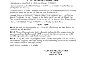 Quyết định 102/2000/QĐ-UB Hương ước mẫu làng thôn bản ấp cụm dân cư Bình Phước