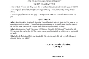 Quyết định 3901/QĐ-UB 2000 quản lý việc xử lý tài sản Nhà nước cơ quan hành chính sự nghiệp Bến Tre