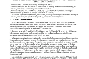 Circular No.06/2000/TT-TCHQ of October 31, 2000 guiding customs procedures for exports and imports of foreign-invested enterprises