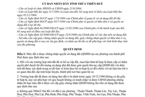 Quyết định 2894/2000/QĐ-UB mức đất ở đô thị được cấp giấy chứng nhận quyền sử dụng đất tỉnh Thừa Thiên Huế