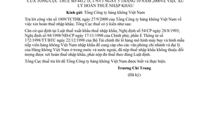 Công văn 4412-TCT/NV3 xử lý hoàn thuế nhập khẩu