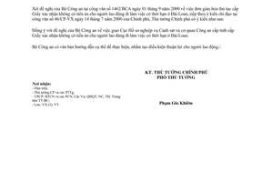 Công văn 68/CP-VX cấp Giấy xác nhận không có tiền án cho người lao động đi làm việc ở Đài Loan