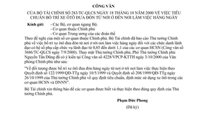 Công văn 383/TC-QLCS tiêu chuẩn bố trí xe ôtô đưa đón từ nơi ở đến nơi làm việc hàng ngày