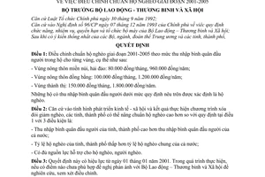 Quyết định 1143/2000/QĐ-LĐTBXH điều chỉnh chuẩn hộ nghèo giai đoạn 2001-2005