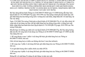 Thông tư 13/2000/TT-BXD nhãn hàng hoá lưu thông trong nước và hàng hoá XK, NK mặt hàng vật liệu xây dựng bổ sung QĐ 178/1999/QĐ-TTg