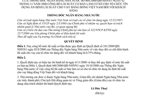 Quyết định 464/2000/QĐ-NHNN1 công bố lãi suất cơ bản làm cơ sở cho tổ chức tín dụng ấn định lãi suất cho vay bằng đồng Việt Nam