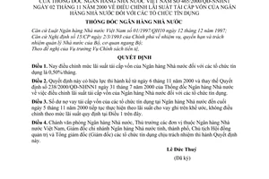 Quyết định 465/2000/QĐ-NHNN1 điều chỉnh lãi suất tái cấp vốn Ngân hàng Nhà nước với tổ chức tín dụng