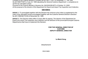 Decision No.521/2000/QD-TCHQ of November 03, 2000 supplementing the minimum prices of commodity items not on the list of commodity groups with prices controlled by the state