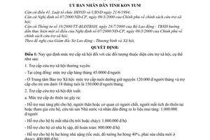 Quyết định 41/2000/QĐ-UBND mức trợ cấp xã hội đối tượng diện cứu trợ xã hội