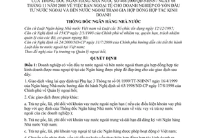 Quyết định 468/2000/QĐ-NHNN7 bán ngoại tệ cho doanh nghiệp vốn đầu tư nước ngoài và bên nước ngoài tham gia hợp đồng hợp tác kinh doanh