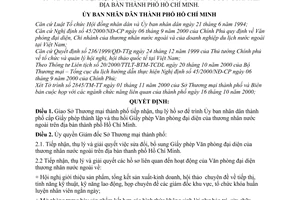 Quyết định 62/2000/QĐ-UB-TM giao Sở TM thành phố quản lý nhà nước Văn phòng đại diện, Chi nhánh thương nhân nước ngoài tại TP Hồ Chí Minh