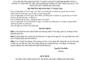 Quyết định 47/2000/QĐ-BGDĐT quy định thu thập, quản lý, sử dụng số liệu thống kê giáo dục