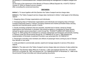 Decision No. 85/2000/QD-BVGCP of November 10, 2000 on seaport service charges