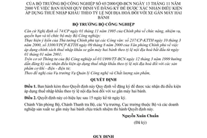 Quyết định 65/2000/QĐ-BCN  đăng ký được xác nhận áp dụng thuế nhập khẩu theo tỷ lệ nội địa hoá xe gắn máy hai bánh