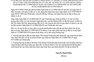 Thông tư 14/2000/TT-BXD hướng dẫn xử lý chuyển đổi quản lý dự án đầu tư và xây dựng theo Nghị định12/2000/NĐ-CP