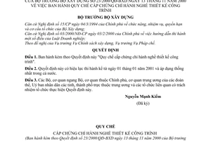 Quyết định 23/2000/QĐ-BXD Quy chế cấp chứng chỉ hành nghề thiết kế công trình