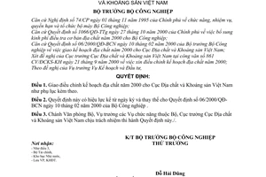 Quyết định 66/2000/QĐ-BCN giao điều chỉnh kế hoạch địa chất năm 2000