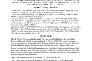 Quyết định 182/2000/QĐ-BTC quy định  thuế suất nhập khẩu mặt hàng đèn hình phẳng Trinitron theo cơ cấu AICO