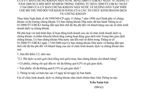 Thông tư 02/2000/TT-UBCK1 hướng dẫn tạm thời chế độ thu phí khách hàng của các tổ chức kinh doanh dịch vụ chứng khoán