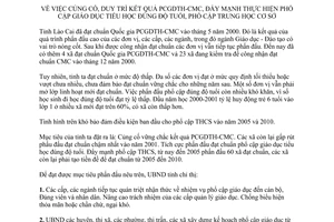 Chỉ thị 13/CT.UB năm 2000 duy trì kết quả PCGDTH-CMC phổ cập giáo dục tiểu học đúng tuổi