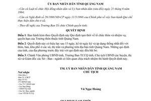 Quyết định 52/2000/QĐ-UB tổ chức thôn nhiệm vụ quyền hạn Trưởng thôn Quảng Nam