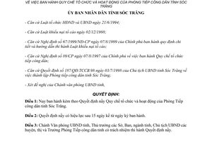 Quyết định 131/2000/QĐ.UBNDT Quy chế tổ chức và hoạt động của Phòng Tiếp công dân Sóc Trăng