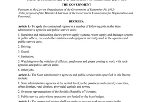 Decree of Government No. 68/2000/ND-CP of November 17, 2000 on the application of the contractual regime to a number of jobs in The State Administrative Agencies and Public-Service Units