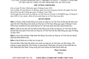 Quyết định 127/2000/QĐ-TTg chuẩn y Điều lệ Liên minh hợp tác xã Việt Nam