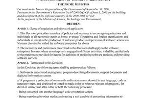 Decision No.128/2000/QD-TTg of November 20, 2000 on a number of policies and measures to promote investment in and development of the software industry