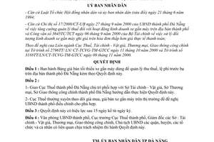 Quyết định 124/2000/QĐ-UB giá bán tối thiểu xe máy dùng để thu thuế lệ phí
