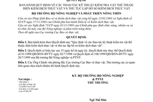 Quyết định 118/2000/QĐ-BNN-BVTV thao tác kỹ thuật kiểm tra vật thể thuộc diện kiểm dịch thực vật, thủ tục lập hồ sơ kiểm dịch thực vật