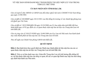 Quyết định 3202/2000/QĐ-UB danh mục thành phần tài liệu nộp lưu vào Trung tâm Lưu trữ Đắk Lắk