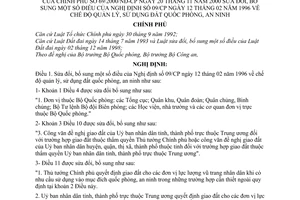 Nghị định 69/2000/NĐ-CP chế độ quản lý, sử dụng đất quốc phòng, an ninh do Chính phủ ban hành, để bổ sung Nghị định 09/CP