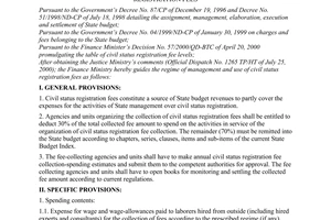 Circular No. 112/2000/TT-BTC of November 21, 2000 guiding the regime of management and use of civil status registration fees