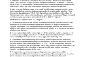 Directive No.24/2000/CT-TTg of November 23, 2000 on the use of non-lead petrol in Vietnam