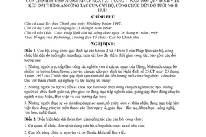 Nghị định 71/2000/NĐ-CP quy định việc kéo dài thời gian công tác của cán bộ, công chức đến độ tuổi nghỉ hưu