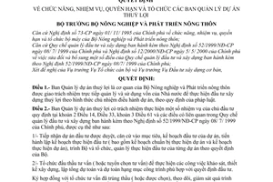 Quyết định 124/2000/QĐ-BNN-TCCB chức năng, nhiệm vụ, quyền hạn  tổ chức  Ban Quản lý dự án Thuỷ lợi