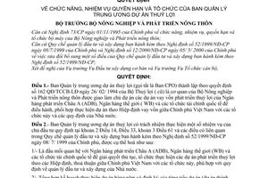 Quyết định 123/2000/QĐ-BNN-TCCB chức năng, nhiệm vụ quyền hạn  tổ chức  Ban Quản lý trung ương dự án Thuỷ lợi