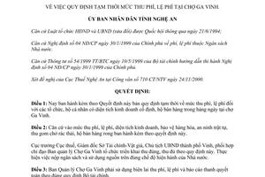 Quyết định 94/2000/QĐ-UB quy định tạm thời mức thu phí lệ phí chợ ga Vinh Nghệ An