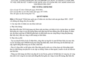 Quyết định 136/2000/QĐ-TTg phê duyệt "Chiến lược quốc gia chăm sóc sức khoẻ sinh sản giai đoạn 2001-2010"