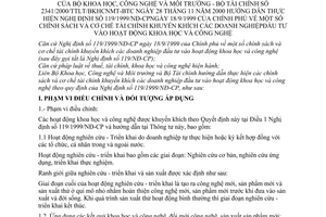 Thông tư 2341/2000/TTLT/BKHCNMT-BTC chính sách tài chính khuyến khích doanh nghiệp đầu tư khoa học công nghệ môi trường hướng dẫn 119/1999/NĐ-CP