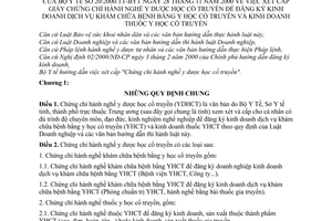 Thông tư 20/2000/TT-BYT hướng dẫn cấp giấy chứng chỉ hành nghề y dược học cổ truyền để đăng ký kinh doanh dịch vụ khám chưã bệnh bằng y học cổ truyền