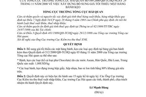 Quyết định 589/2000/QĐ-TCHQ xây dựng bổ sung giá tối thiểu mặt hàng bánh, kẹo