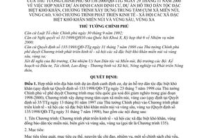 Quyết định 138/2000/QĐ-TTg hợp nhất DA định canh định cư,hỗ trợ dân tộc đặc biệt khó khăn, CT xây dựng trung tâm cụm xã miền núi,vùng cao