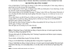 Quyết định 68/2000/QĐ-BCN thành lập Công ty Xuất khẩu lao động hợp tác đào tạo với nước ngoài thuộc Trường Cao đẳng công nghiệp Hà Nội
