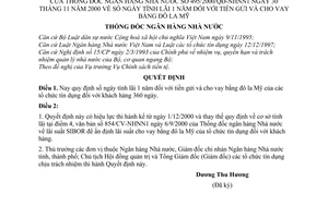 Quyết định 495/2000/QĐ-NHNN1 số ngày tính lãi 1 năm tiền gửi và cho vay bằng đôla Mỹ
