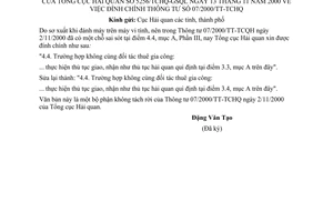 Công văn 5256/TCHQ-GSQL đính chính TT 07/2000/TT-TCHQ