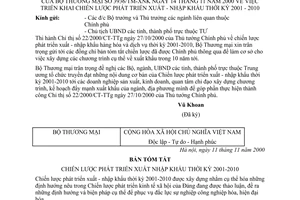 Công văn 3936/TM-XNK triển khai Chiến lược phát triển xuất - nhập khẩu thời kỳ 2001-2010