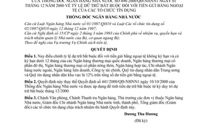 Quyết định 496/2000/QĐ-NHNN1 tỷ lệ dự trữ bắt buộc tiền gửi bằng ngoại tệ các tổ chức tín dụng